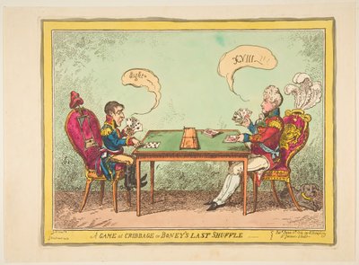 Een spelletje cribbage of Boneys laatste shuffle, 6 juni 1814 door George Cruikshank