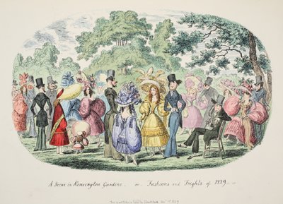 Een scène in Kensington Gardens - of - Mode en angsten van 1829, gepubliceerd 1829 door George Cruikshank