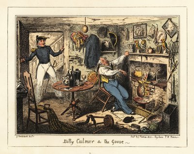 Een marine luitenant roept een oude adelborst op voor dienst door George Cruikshank