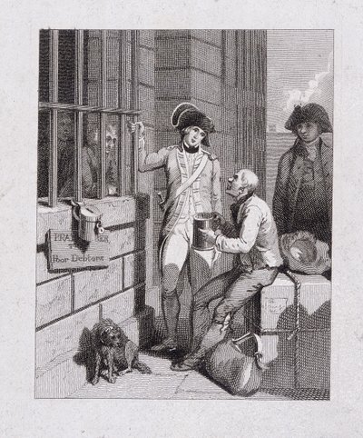 Een fluitende winkel: Tom & Jerry bezoeken Logic, aan boord van de Fleet, Fleet Prison, Londen, 1821 door George Cruikshank