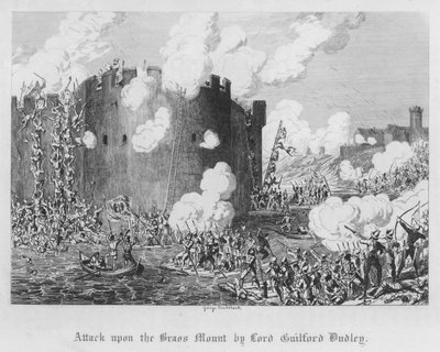 Aanval op de Brass Mount door Lord Guilford Dudley door George Cruikshank