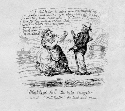 Zwartogige Sue de gedurfde smokkelaar en Will Watch de uitkijk door George Cruikshank