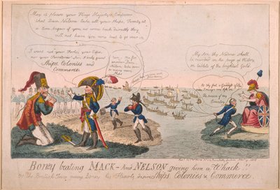 Boney slaat Mack - en Nelson geeft hem een klap!, 1805 door George Cruikshank
