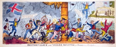 Britse Dapperheid en Yankee Opschepperij of, Shannon versus Chesapeake, uitgegeven in 1813 door George Cruikshank