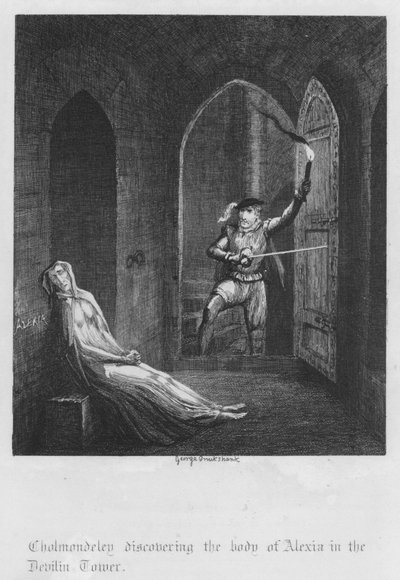 Cholmondeley ontdekt het lichaam van Alexia in de Devilin Tower door George Cruikshank