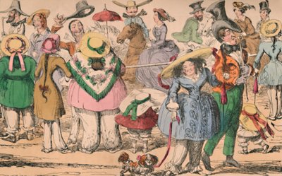 Cruikshanks tentoonstelling van Bloomers in Hyde Park, 1852, ca. 1870 door George Cruikshank