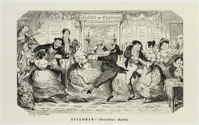 December - Christmas Bustle uit de Steel Etchings van George Cruikshank voor de Comic Almanacks: 1835-1853 door George Cruikshank