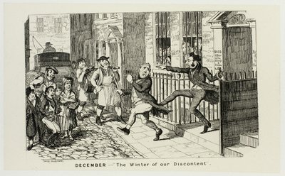 December - "De winter van ons ongenoegen" uit de staaletsen van George Cruikshank bij de stripalmanakken: 1835-1853 door George Cruikshank