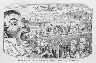 December, Een zwaluw met Kerstmis (gravure) door George Cruikshank