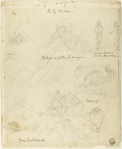 Vroege schetsen voor Falstaff, Midzomernachtsdroom door George Cruikshank