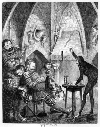 Edward Underhill de vurige prediker die predikt tot de reuzen in de by-ward of Gate Tower, 1840 door George Cruikshank