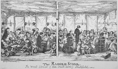 Field Lane Ragged School, Smithfield, City of London, 1850 door George Cruikshank