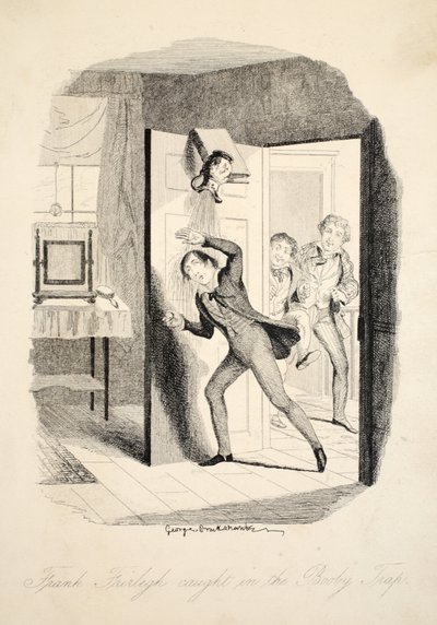 Frank Fairlegh gevangen in de valstrik, uit Frank Fairlegh of Scenes From the Life of a Private Pupil, gepubliceerd ca. 1870 door George Cruikshank
