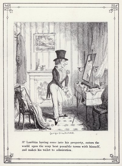 Illustratie voor Het Eigen Boek van de Vrijgezel, of De Voortgang van de Heer Lambkin (Gent) (gravure) door George Cruikshank