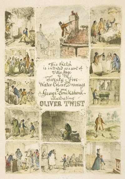 Illustratie voor de Titelpagina "Oliver Twist" door George Cruikshank