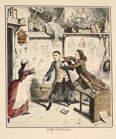 Jack Sheppard toont een wraakzuchtig karakter, illustratie uit Jack Sheppard: A Romance door William Harrison Ainsworth, gepubliceerd 1839 door George Cruikshank