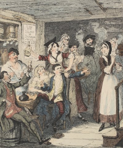 Jack Sheppard wordt dronken en stuurt zijn moeder weg, illustratie uit Jack Sheppard: Een Romantiek door William Harrison Ainsworth door George Cruikshank