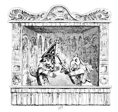 Judy spoort Mr Punch aan om het kind te nemen door George Cruikshank