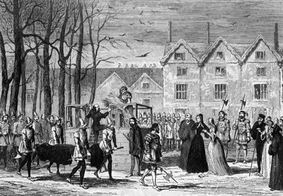 Lady Jane Grey ontmoet het lichaam van haar man op weg naar het schavot, 1554, 1840 door George Cruikshank