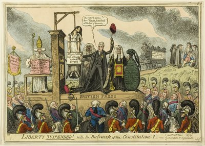 Vrijheid opgeschort! Met het bolwerk van de grondwet! door George Cruikshank