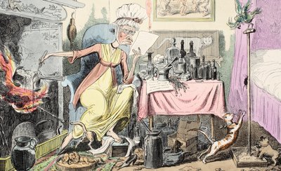 Een recept voor likdoorns mengen, gepubliceerd 1835 door George Cruikshank