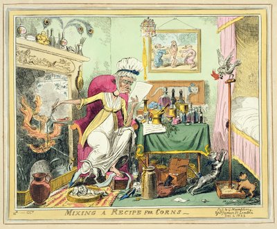 Een recept voor likdoorns mengen, gepubliceerd door G. Humphrey, Londen, 4 december 1822 door George Cruikshank