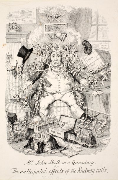 Meneer John Bull in een Dilemma of de Verwachte Effecten van de Spoorwegoproepen door George Cruikshank