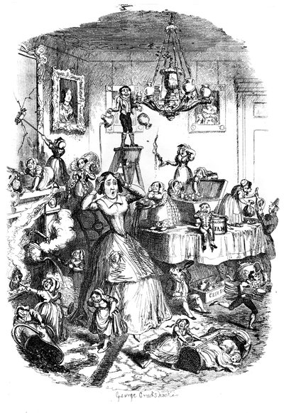 Bijna dood van zorgen door de Grootste Plaag van het Leven, ca. 1840s door George Cruikshank