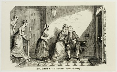 November - Een algemene postbezorging in oppositie van George Cruikshank
