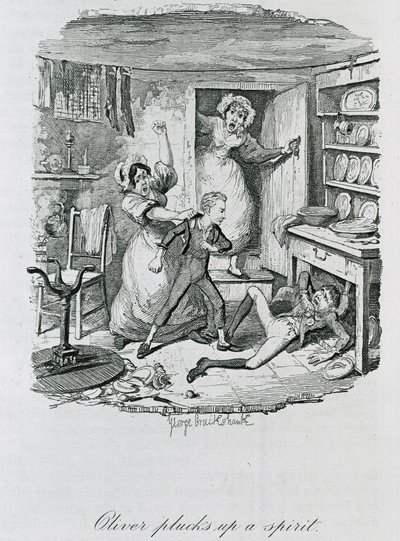 Oliver Krijgt Moed, 1837 door George Cruikshank