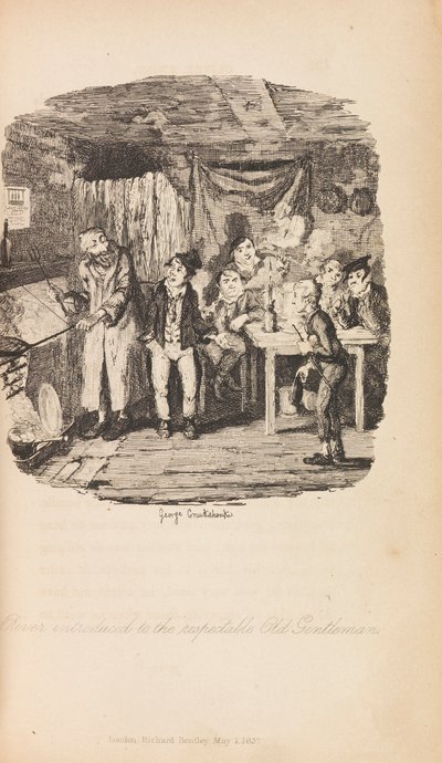 Oliver Twist of de vooruitgang van de parochiejongen door Charles Dickens. Eerste editie door George Cruikshank