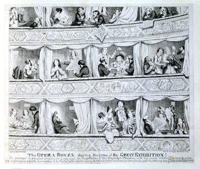 Opera boxen tijdens de tijd van de Grote Tentoonstelling, ca. 1851 door George Cruikshank