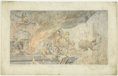 Mensen op de vlucht voor een brandend gebouw door George Cruikshank