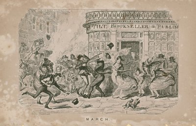 Mensen vechten tegen de harde wind door George Cruikshank