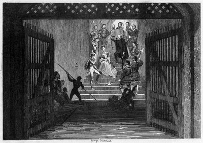 Prinses Elizabeth als gevangene naar de Tower of London gebracht door George Cruikshank