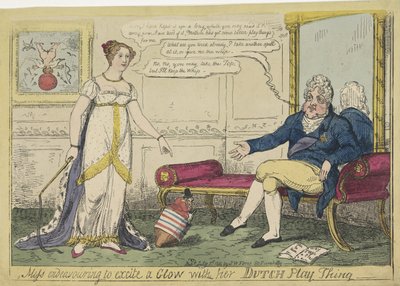 Prinses Charlotte uitgespeeld met haar Hollandse tol, 1814 door George Cruikshank