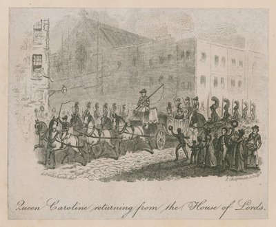 Koningin Caroline keert terug van het Hogerhuis door George Cruikshank