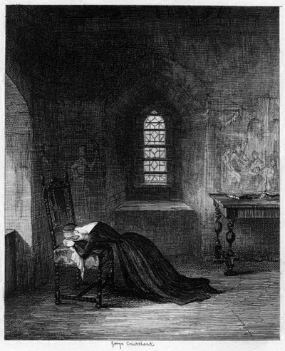 Koningin Jane opgesloten in de Brick Tower, Tower of London, 1553-1554, 1840 door George Cruikshank