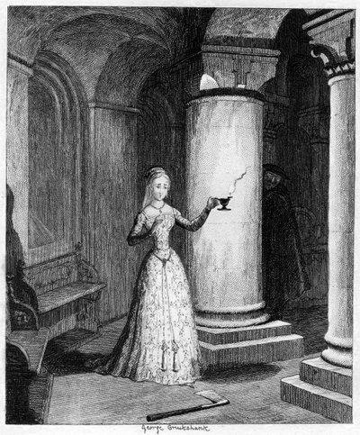 Koningin Janes eerste nacht in de Toren, 1553 1840 door George Cruikshank