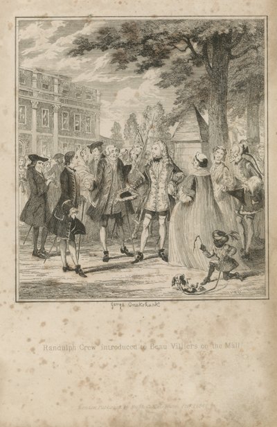 Randulph Crew geïntroduceerd aan Beau Villiers op de Mall door George Cruikshank
