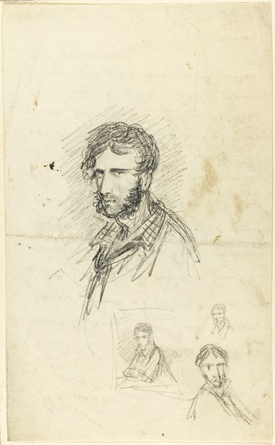 Zelfportret met drie schetsen door George Cruikshank