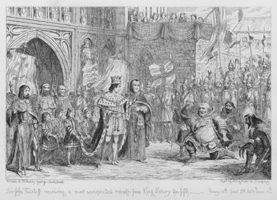 Sir John Falstaff ontvangt een zeer onverwachte berisping van koning Hendrik de vijfde door George Cruikshank