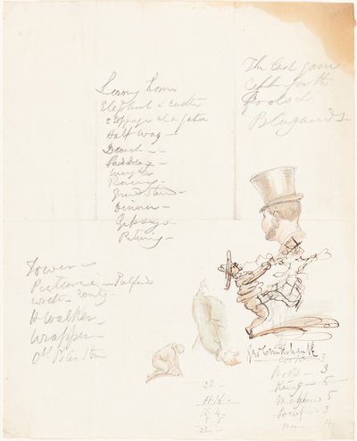 Schetsen van hoofd, arm en knielende figuur door George Cruikshank