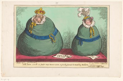 Spotprent op koning George IV en koningin Caroline, 1820 door George Cruikshank