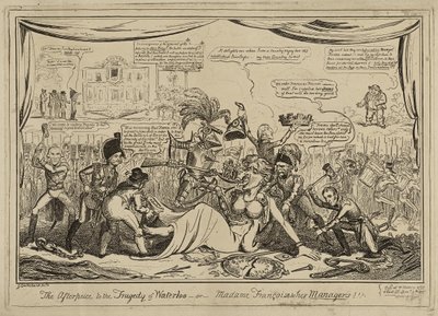 Het naspel (sic) van de tragedie van Waterloo of Madame Francois en haar managers!!!, gepubliceerd 9 november door George Cruikshank