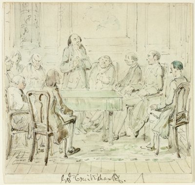 De vergadering van de begaafden: Mr. Bullock spreekt zijn vrienden toe door George Cruikshank