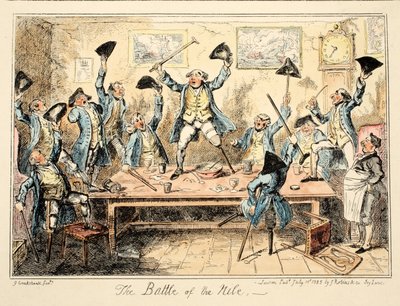 De Slag bij de Nijl, uit Greenwich Hospital, een serie maritieme schetsen, beschrijvend het leven van een marineman, uitgegeven 1826 door George Cruikshank