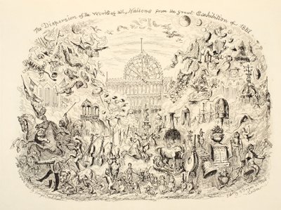 De verspreiding van de werken van alle naties van de Grote Tentoonstelling van 1851, gepubliceerd 1851 door George Cruikshank