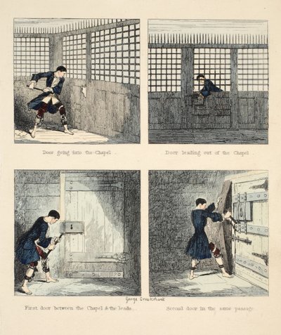 De Ontsnapping Nr. 2, illustratie uit Jack Sheppard: Een Roman door William Harrison Ainsworth door George Cruikshank