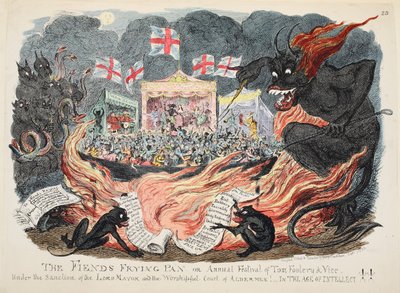 De duivels braadpan of jaarlijks festival van Tom Foolery & Vice, gepubliceerd 1832 door George Cruikshank